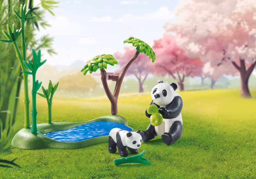 Asiatisk trädgård med panda